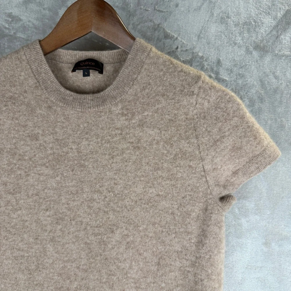 Quince Short Sleeve Crewneck Sweater in Light Taupe - Picture 3 of 8